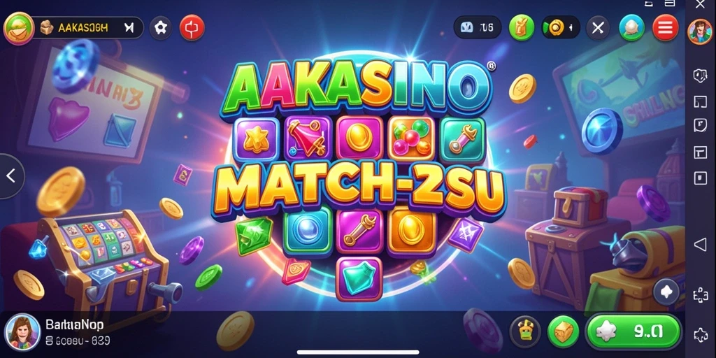 Screenshot gameplay AAKASINO dengan elemen Match-3 yang berwarna-warni.