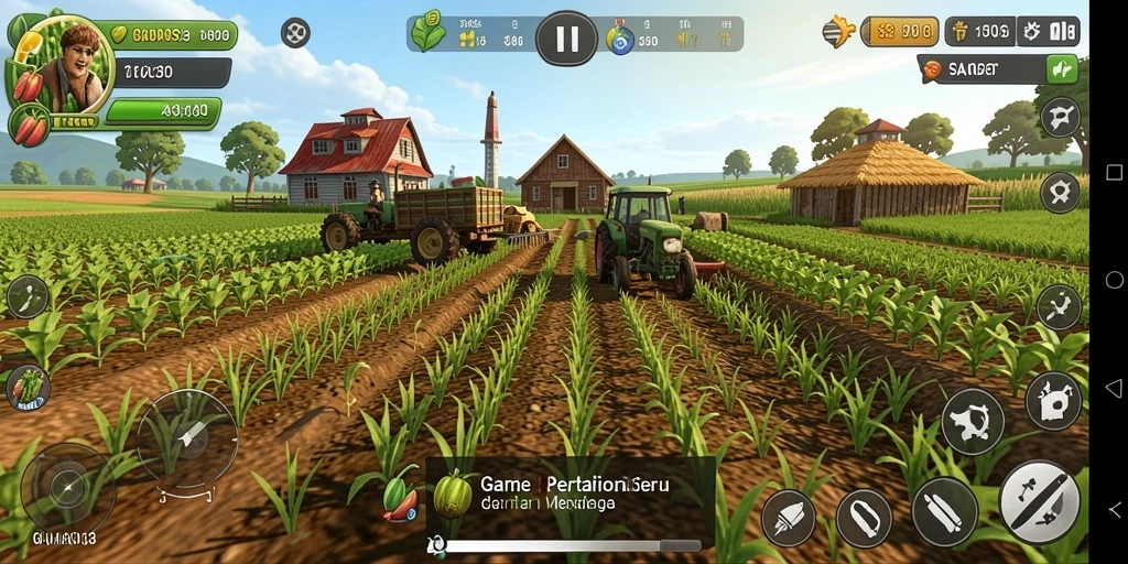 Screenshot gameplay GANAS33 menunjukkan aktivitas pertanian yang seru dan interaktif.