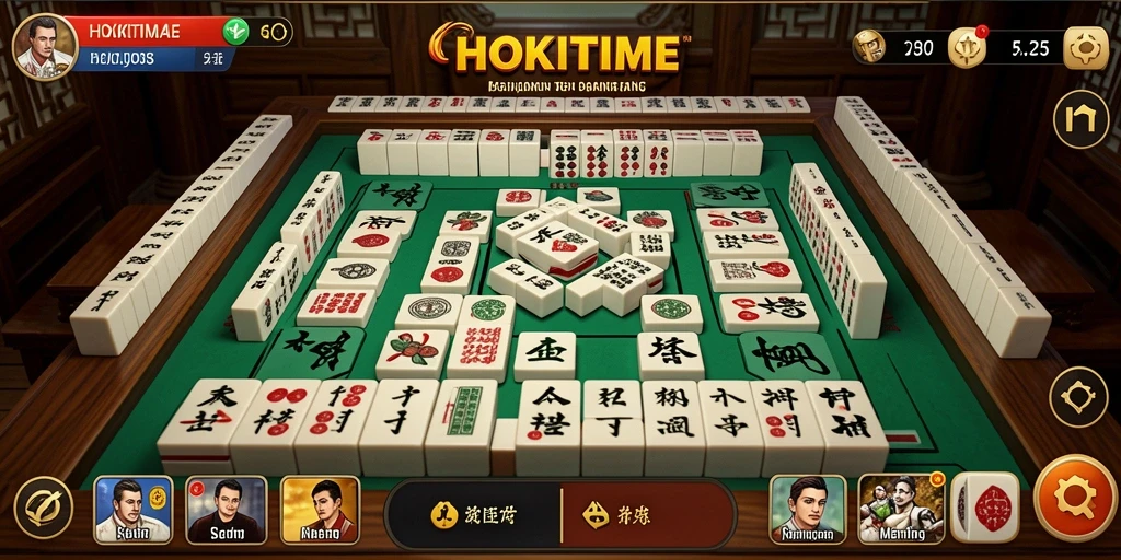 Tampilan gameplay seru HOKITIME dengan grafis Mahjong yang menarik.