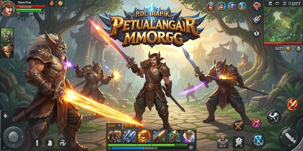 Screenshot utama IDR77 menunjukkan pertempuran seru dalam dunia MMORPG.