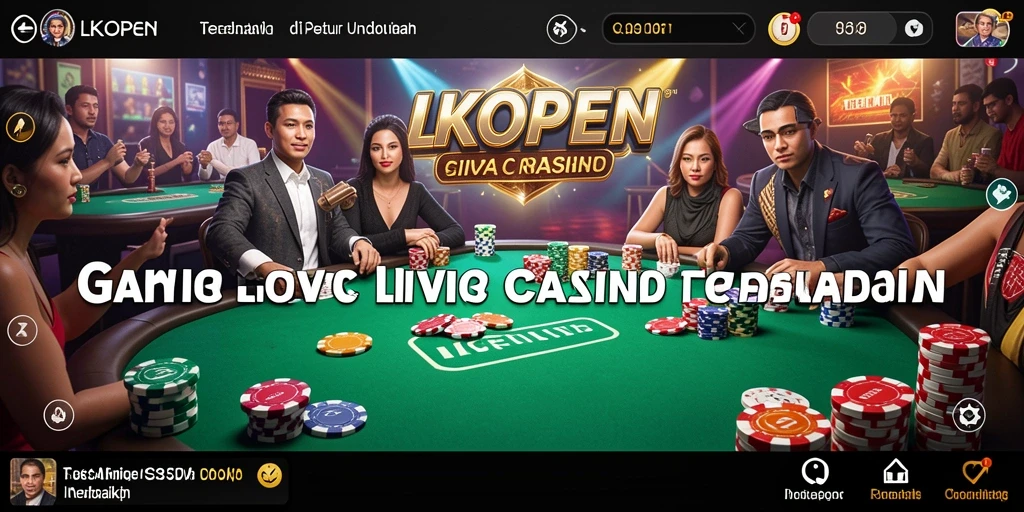 Screenshot gameplay LKOPEN yang menampilkan dealer profesional dan suasana kasino.