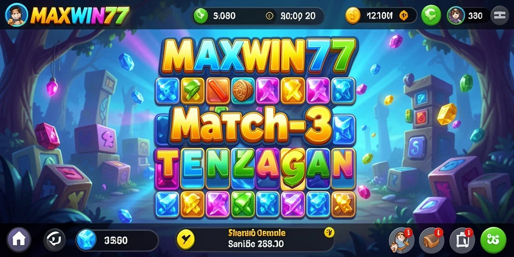 Tampilan gameplay seru MAXWIN77 dalam mencocokkan permata.