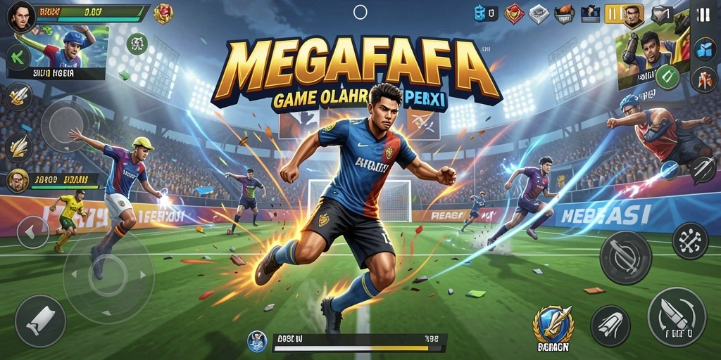 Screenshot gameplay MEGAFAFA yang menunjukkan aksi olahraga yang menegangkan.
