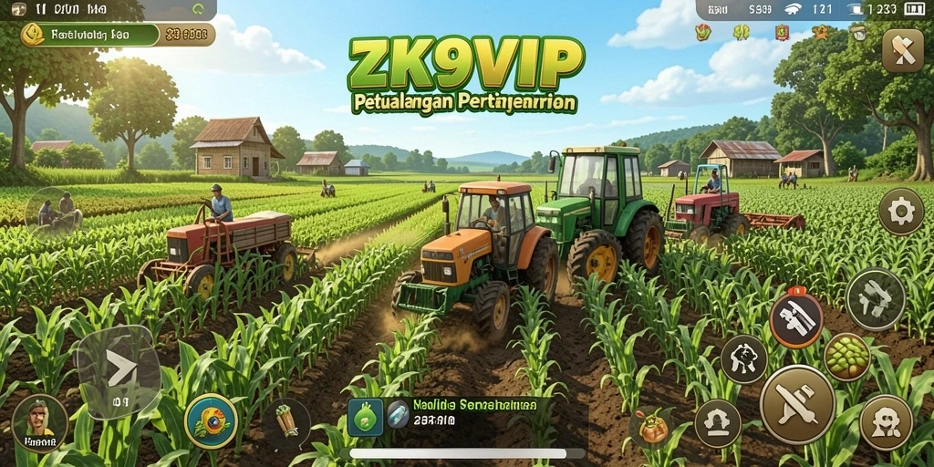 Tampilan gameplay ZK9VIP dengan kegiatan bertani yang menyenangkan.